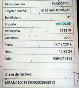 ROJA CUENTA DE BANCOPPEL DONDE SE REALIZÓ UNO DE LOS DÉPOSITOS