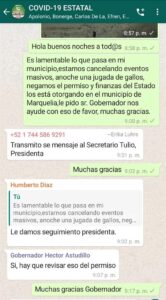 COPALA - Capturas del grupo de WhatsApp de la alcaldesa