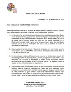OME El comunicado emitido por la expo feria