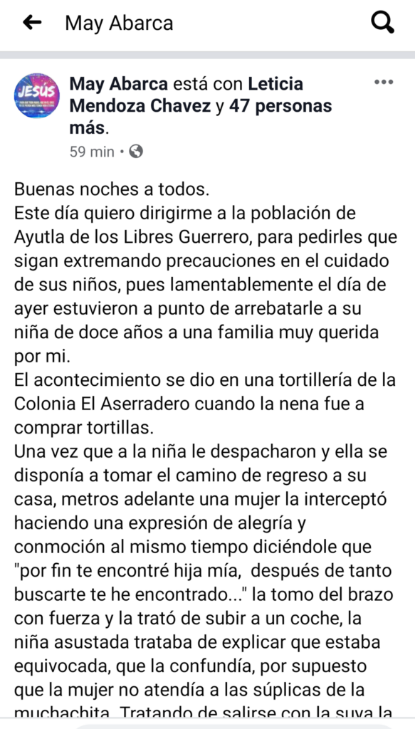 ROJA Alerta sobre robo de niños