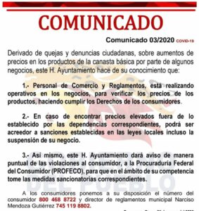 TECOANAPA Anuncio de supervisión al alza de precios