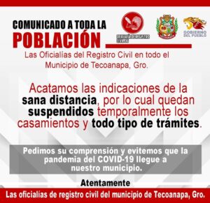 TECOANAPA Anuncio de suspensión de labores