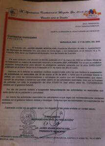Marquelia El oficio que fue entregado a los comisarios
