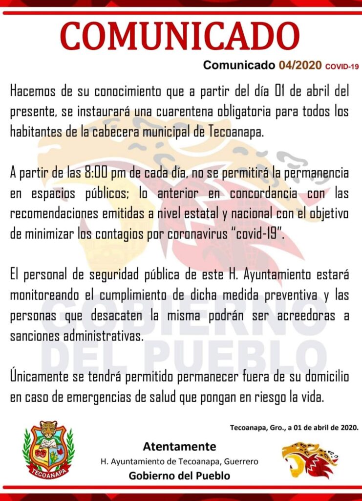 TECOANAPA Comunicado del Ayuntamiento
