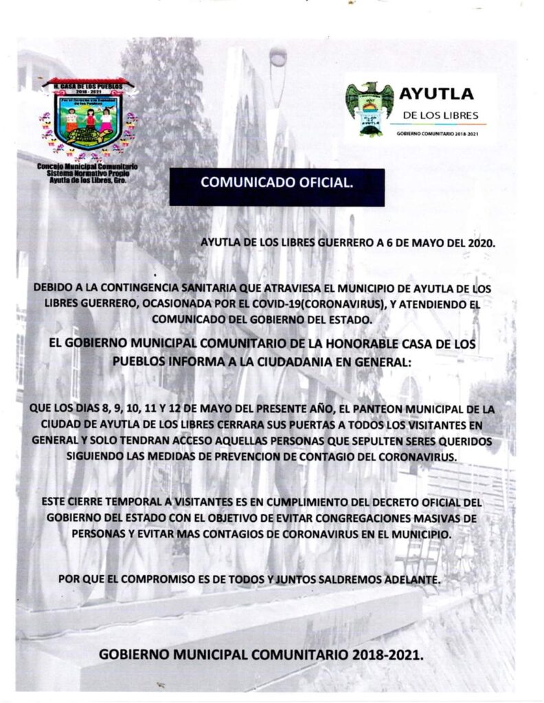 AYUTLA Anuncio del cierre del panteón