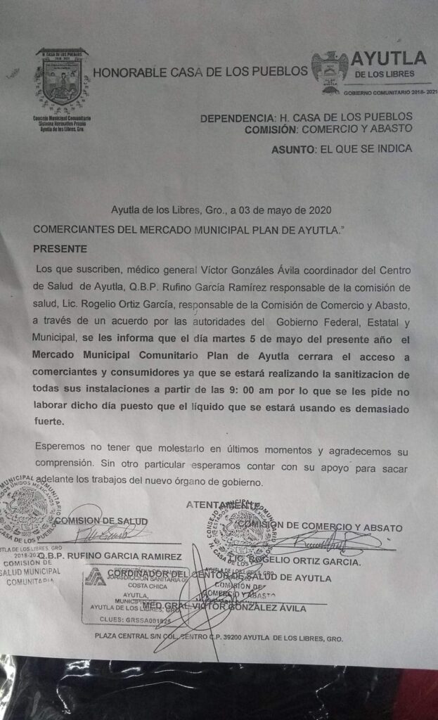 AYUTLA Oficio enviado a los comerciantes