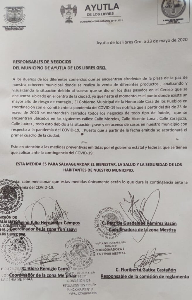 AYUTLA Oficio girado a comerciantes