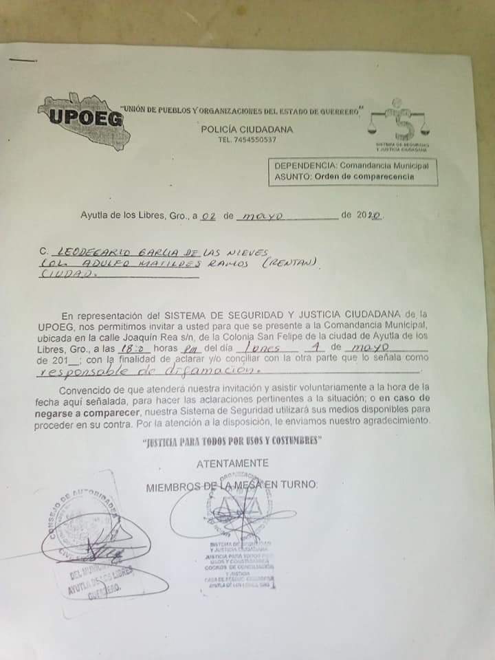 ROJA Oficio enviado por el SSJC