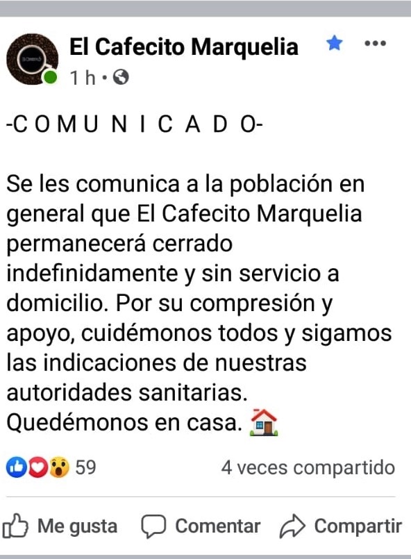 PRINCIPAL Por tiempo indefinido empiezan a cerrar comercios en Marquelia