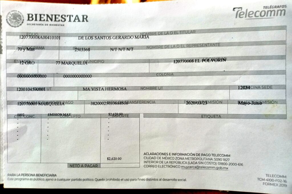 ROJA RECIBO DE PAGO POR LA CANTIDAD DE 2 MIL 620 PESOS