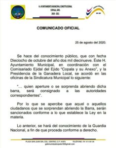 Cópala El documento que dio a conocer el ayuntamiento de Cópala