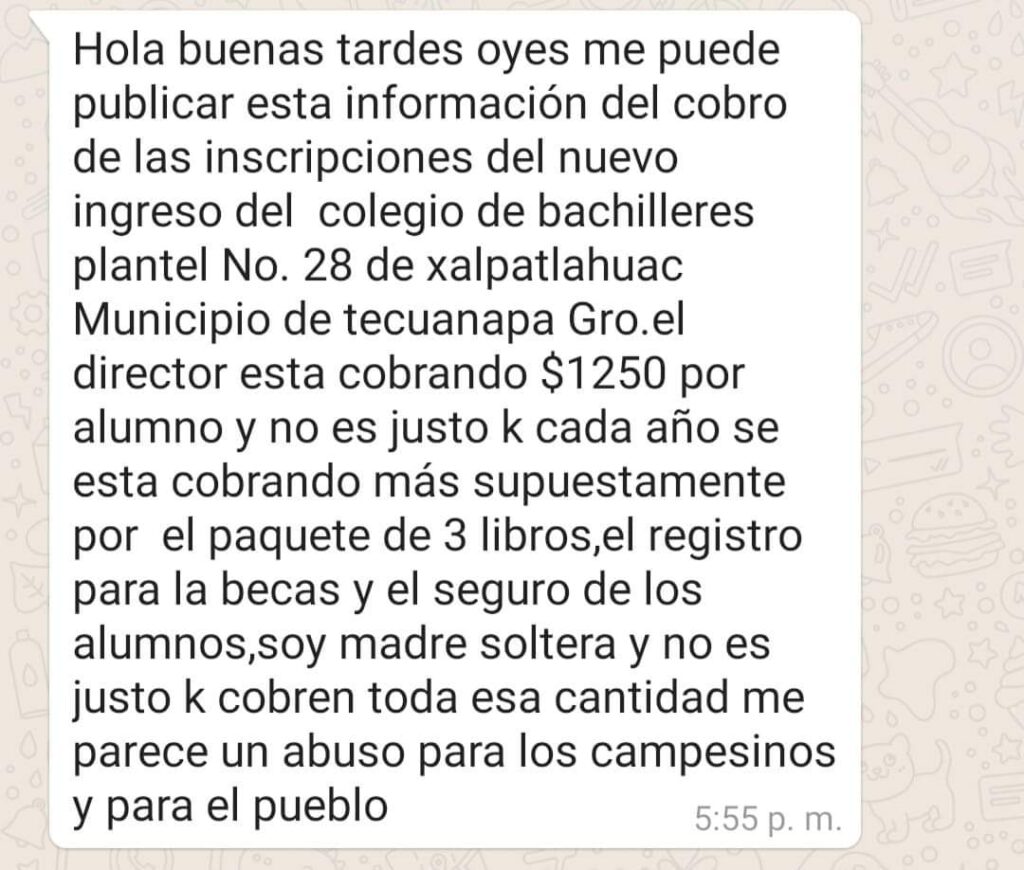 TECOANAPA Denuncian alto cobro en COBACH