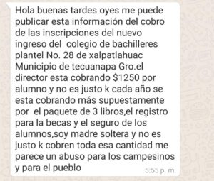 TECOANAPA Denuncian alto cobro en COBACH
