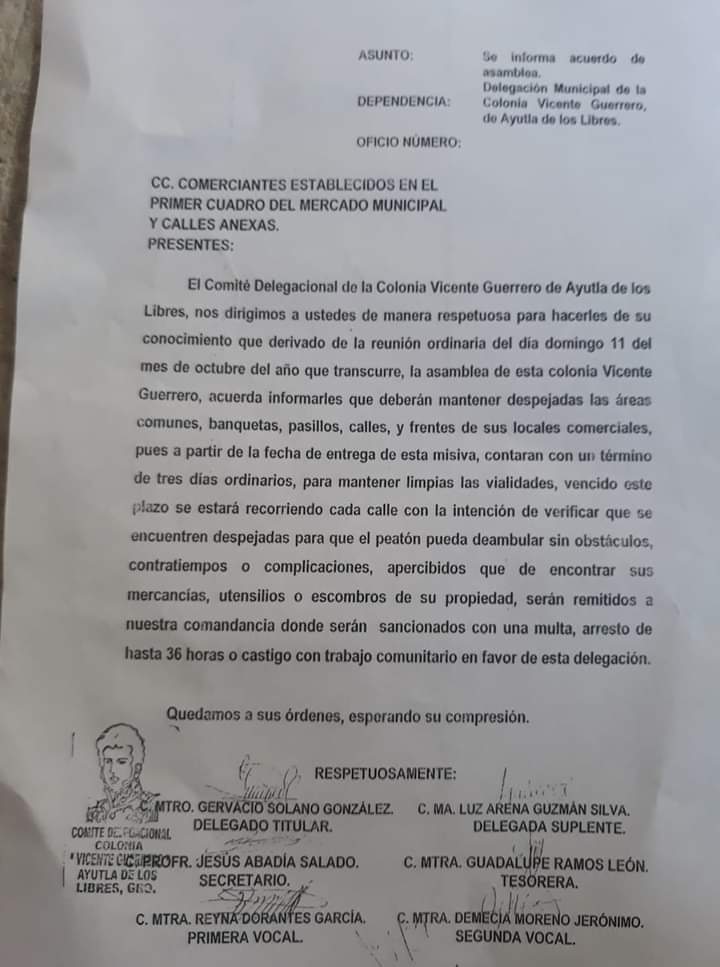 AYUTLA Oficio enviado a comerciantes