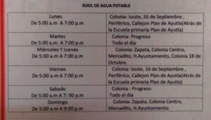 Marquelia Horario del servicio de agua potable