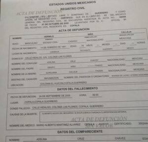 COPALA ACTA DE DEFUNCIÓN ADULTERADA