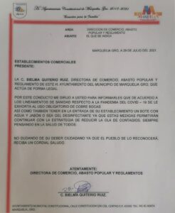 Marquelia Notificación a establecimientos