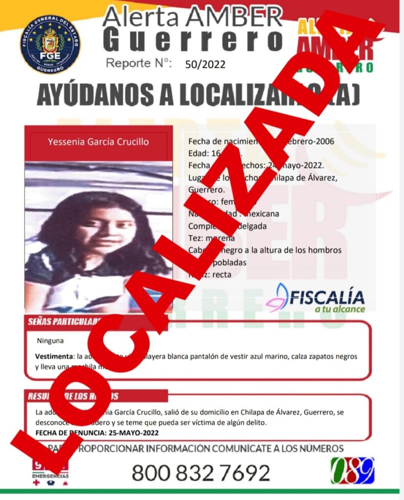 ROJA LOCALIZAN A MENOR DESAPARECIDA