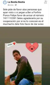 ROJA UNA DE LAS PUBLICACIONES EN FACEBOOK