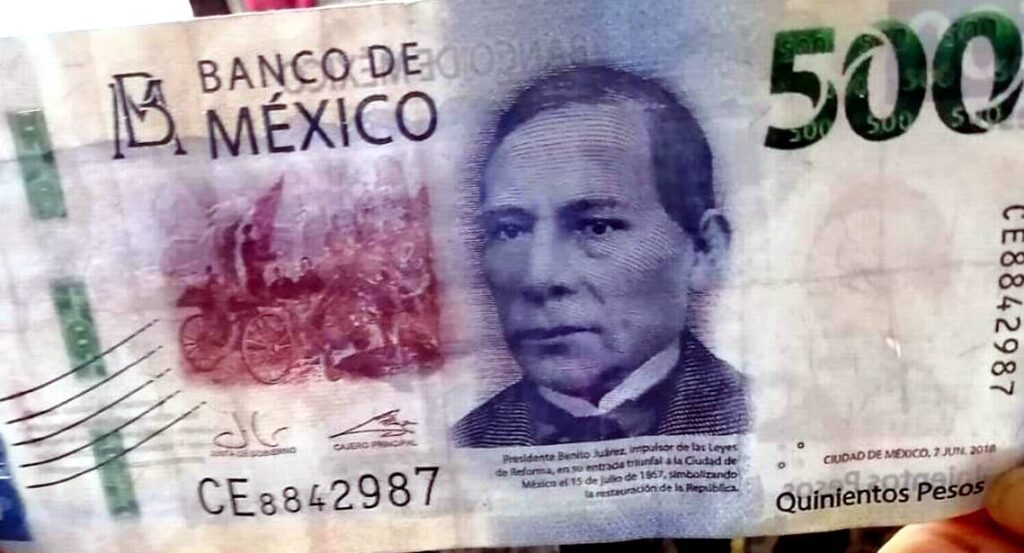 OME BILLETE FALSO DE 500 PESOS