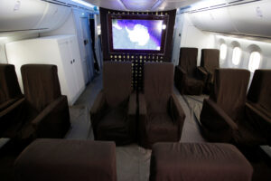 The interior of the Mexican Air Force Presidential Boeing 787-8 Dreamliner is pictured during a media tour before is put up for sale by Mexico's new President, at Benito Juarez International Airport in Mexico City