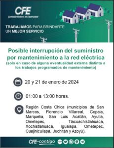 MARQUELIA CFE SUSPENDERÁ ENERGÍA