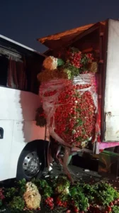 ROJA AUTOBÚS CHOCA CON UN TRÁILER