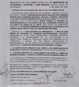 Copala.- Anuncian bloqueo damnificados por John